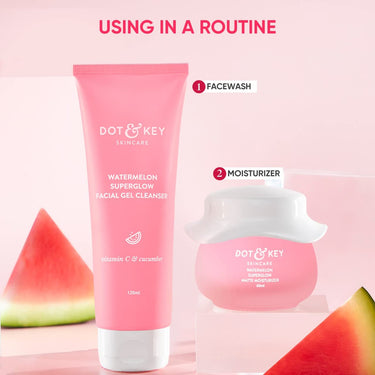 Dot & Key Watermelon SuperGlow Cleanser & Moisturizer Combo | Face Wash 100ml & Moisturizer 60ml | For Normal, Combination & Oily Skin | For Women & Men